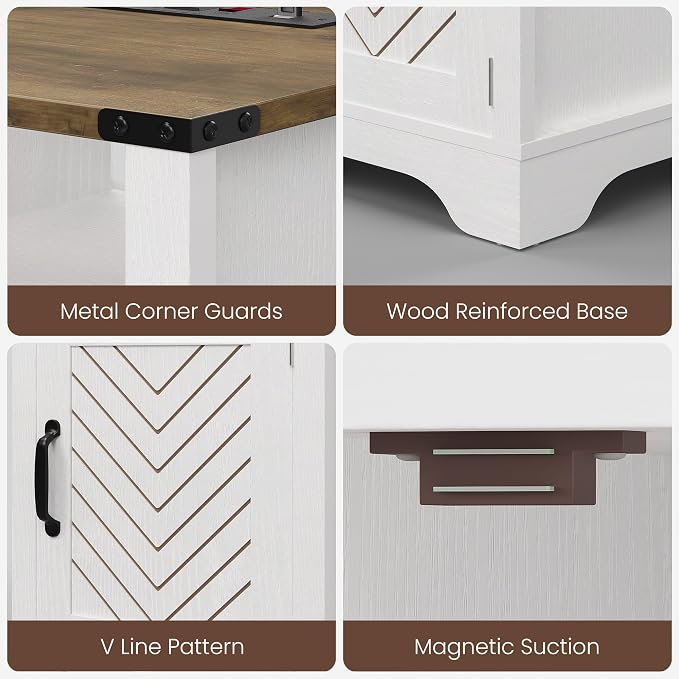 RoyalCraft 25" Tall LED Nightstand Set of 2, Farmhouse Nightstand with Charging Station, Large End Table with Storage, Wooden Rustic Bedside Table for Bedroom, Home Office, White and Rustic Oak
