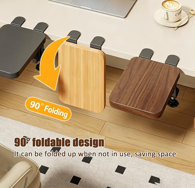 Desk Extender Tray, 10 * 7 Inch Ergonomic Clamp On Desk Extender, Mouse & Keyboard Extender for Desk, No Drill Keyboard Tray Under Desk for Home Office Workspace (Walnut, 10 * 7 Inch)