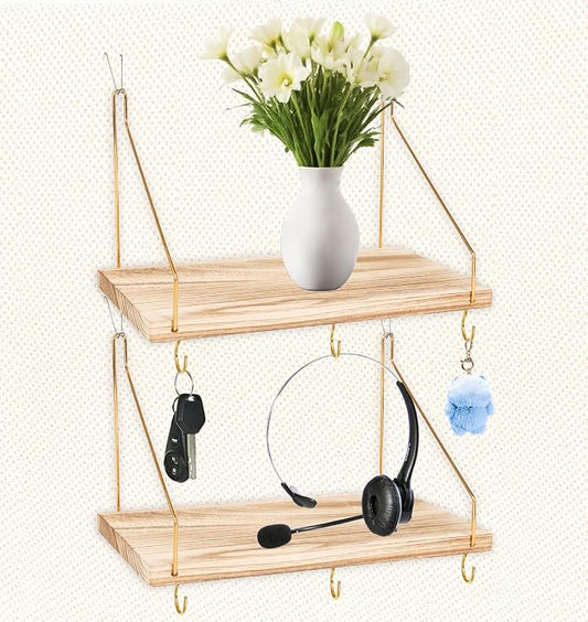 2-Pack Cubicle Shelf For Fabric Walls With Hooks：12x6.0in Wooden Cubicle Shelf Hanging Organizer Gold Shelves For Accessories Office Stylish Ations cubical Decorations For Women Desk work storage