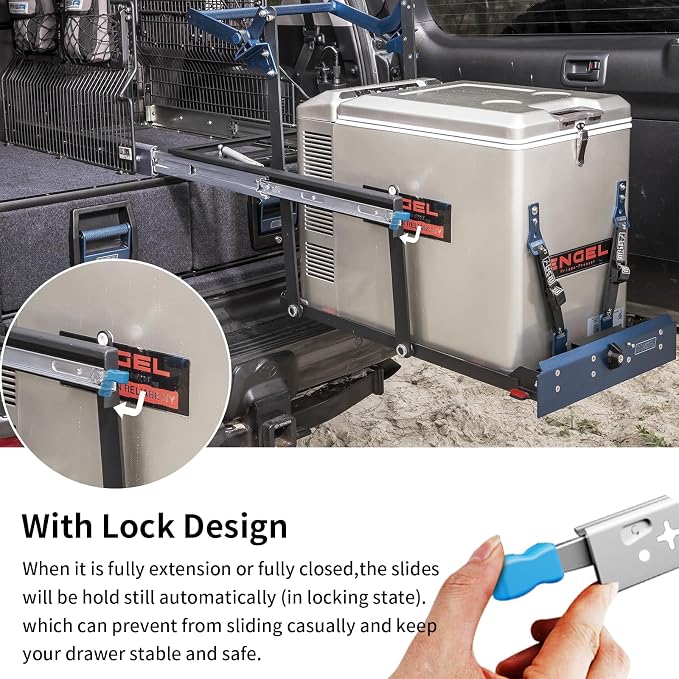 YENUO Heavy Duty Locking Drawer Slides Full Extension Runners with Lock 12 14 16 18 20 22 24 26 28 30 32 34 36 38 40 Inch Side Mount Ball Bearing Rails Track Glides 195 Lbs 1 Pair(W:53mm, 32 Inch)