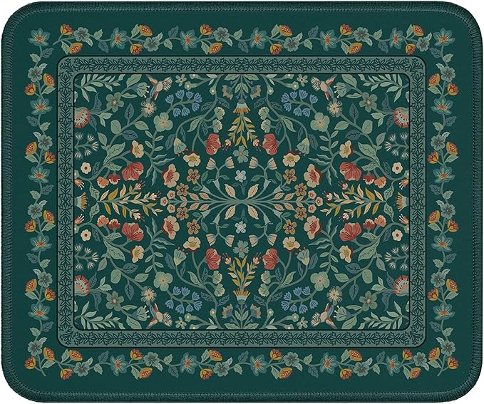 iCasso Aesthetic Small Floral Mouse Pad, Mini Portable Travel Mousepad, Anti-Slip and Comfortable Cloth Mouse Mat 7.9"x9.5" with Stitched Edges for Computer, Laptop, Office, Home(Deep Green)