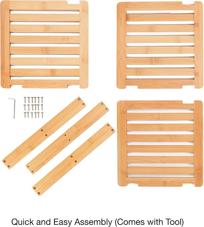 Bamboo Corner Shelf - 3 Tier 10 x 10 inch and 11.5 inches high. Kitchen Cabinet Organizer - Pantry Organization and Storage - Bathroom Countertop Shelves