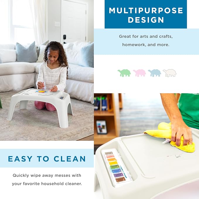 LAPGEAR Turtle Table Kids Flexible Seating Lap Desk Tray with Storage for Snacks, Play, Classroom, and Sensory Activities - Marshmallow White - Pack of 8 - Style No. 20011