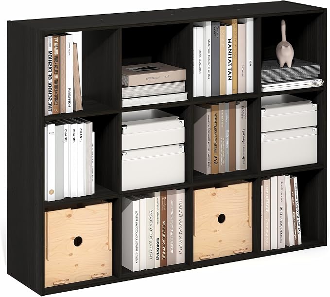 Furinno PELLI Book Shelf, 12-Cube Bookshelf, Cube Storage Organizer Bookcase, 11.7 x 47.6 x 36, for Living Room, Bedroom, Home Office, Espresso