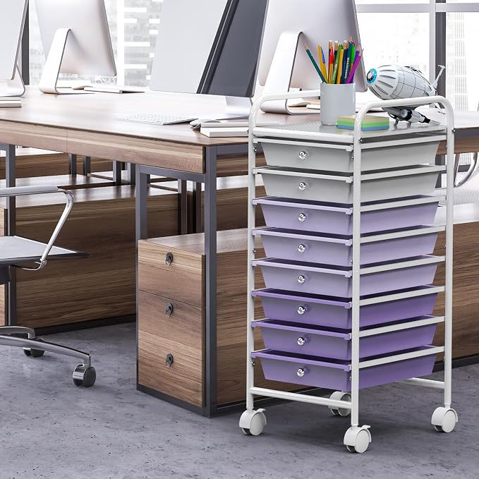 Simple Houseware Utility Cart with 8 Drawers Rolling Storage Art Craft Organizer, Purple