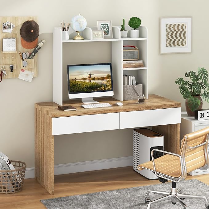 Desktop Bookshelf, 3-Tier Desk Organizer Shelves with 5 Display Rack, Countertop Storage Bookcase for Computer Desk, Desk Hutch Shelf for Top of Desk, Dorm, Home, Office (White)
