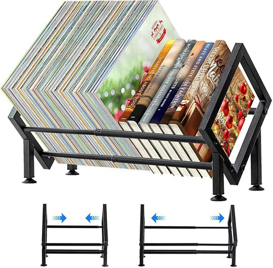 Adjustable Desktop Bookshelf for Desk Book Organizer, Tilting Tabletop Bookshelf in Office Home/Bedroom, Vinyl Record Storage Holder Book Rack for Magazine/CDs/Books/Vinyls Display (Patent Pending