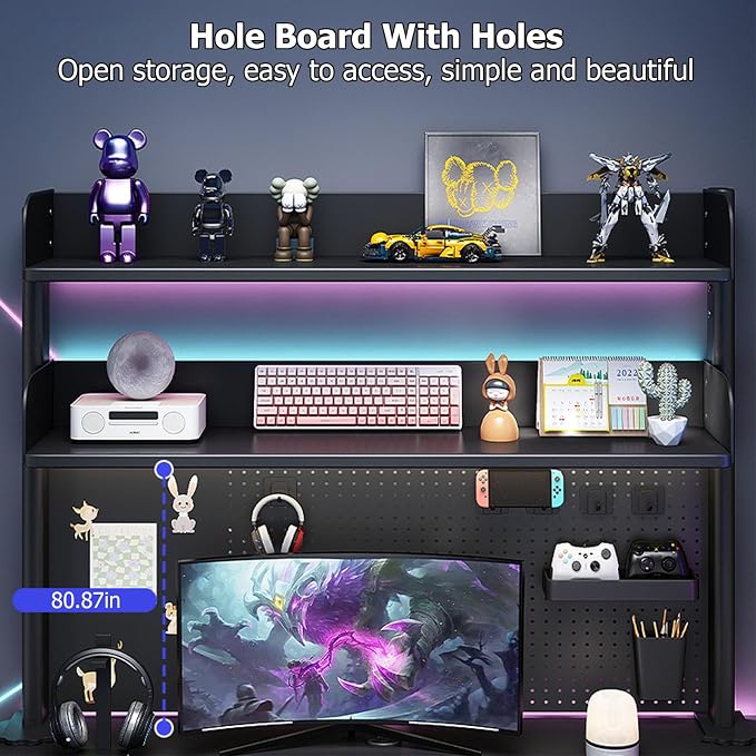 Multipurpose Metal Clamp On Desk Organizer Shelf,Desk Extender Pegboard Workstation with Adjustable Shelf Desk Hutch,Space Saving Privacy Panel for Home Office Dorm