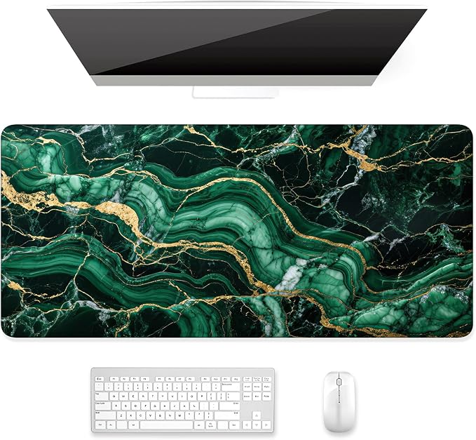 Auhoahsil Desk Mat, Ultra Large Mouse Pad, XXL Gaming Mousepad, Pretty Desk Pad, Big Extended Full Size Desktop Desk Matt for Keyboard, Laptop & Computer, 35.5 x 15.7 in, Green Marble