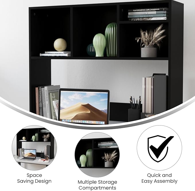 EMMA + OLIVER Freesia Cubby Organizer for Desktop, Storage or Display Shelf Ideal for Dorm Room, Home Office and Gaming Areas, 37" W, Black