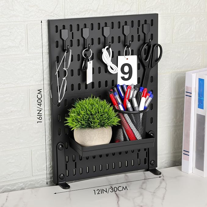 Marspark Clamp-on Desk Pegboard 2-pack (24" x 16" Combined Size) Privacy Divider & Desk Partition Panel Office Accessory Organizer No-drill Mounted Pegboard for Home, Office, Gaming, Black