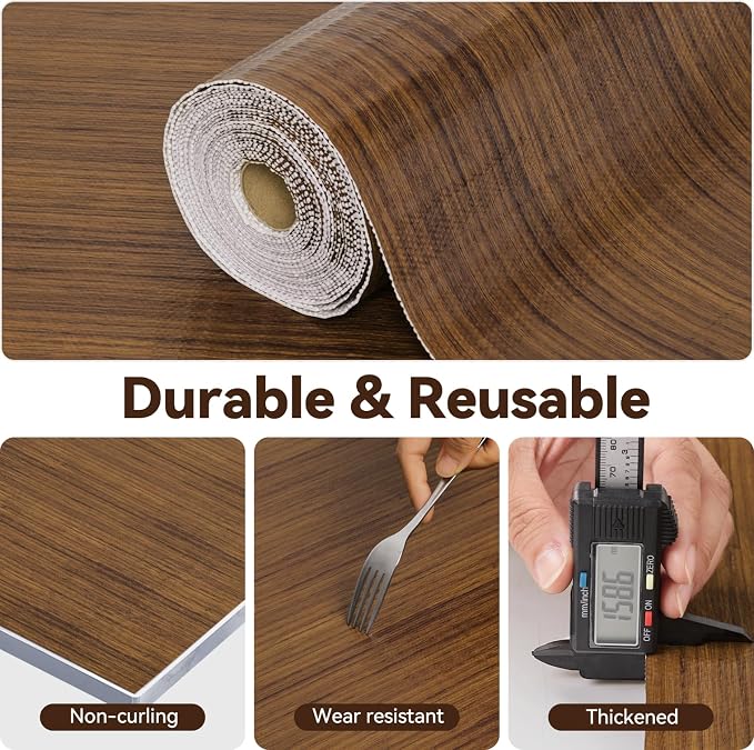 Drawer Shelf Liner for Kitchen Cabinets, Non Adhesive Slip Resistant Shelf Paper Easy to Clean, Strong Grip Thickened Waterproof Washable Mats for Pantry Shelves, Cupboard, Wood Grain, 12 in x 20 FT