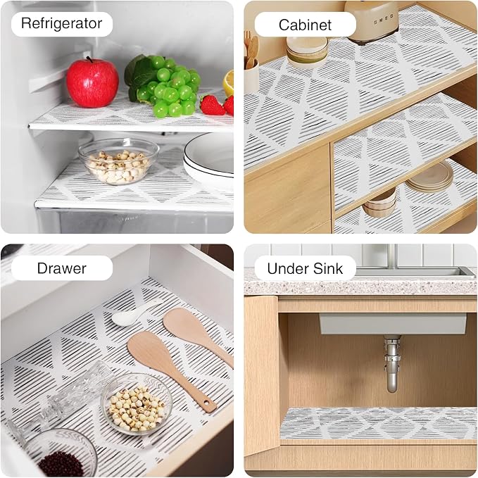 Drawer and Shelf Liner for Kitchen Cabinet,Non-Adhesive Cabinet Liner 18in x 30FT,Waterproof Shelf Paper Non-Slip Mats Cupboard Liners Contact Protect Dresser/Shelves/Table-Square Stripes