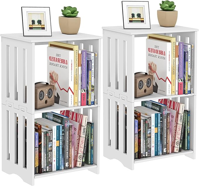 HAYOFAMY 3-Tier End Table Night Stand Set of 2, White Side Table Small Bookshelf Bedside Table for Bedroom, Living Room, Office, Bathroom