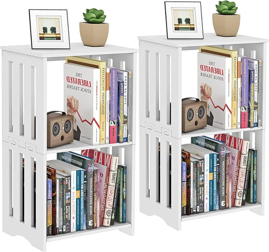 HAYOFAMY 3-Tier End Table Night Stand Set of 2, White Side Table Small Bookshelf Bedside Table for Bedroom, Living Room, Office, Bathroom