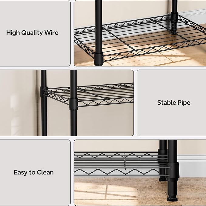 M MZG 4 Tiers Shelf Metal Storage Shelves Wire Rack Closet Organizers for Garage Kitchen Bathroom Laundry Black 11.8" D x 17.7" W x 41.9" H
