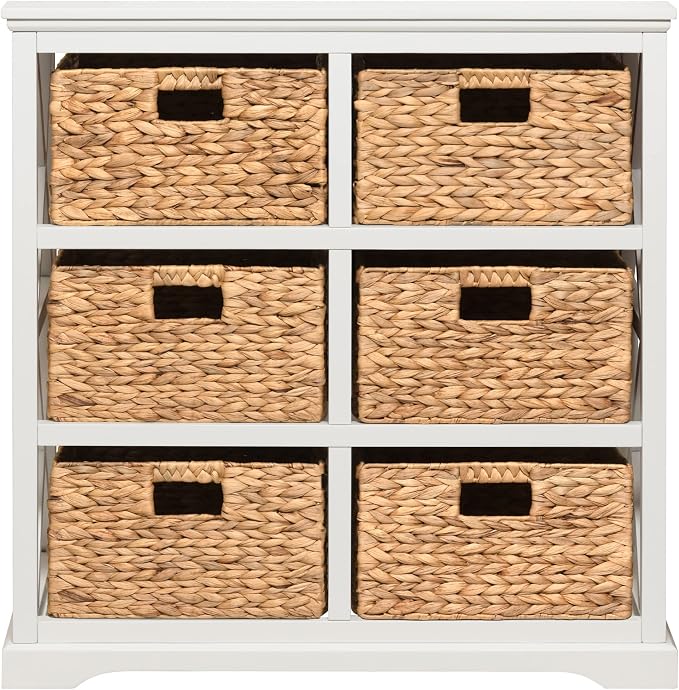 eHemco Hampton Meadows 3 Tier X-Side End Storage Cabinet with 6 Wicker Baskets, White