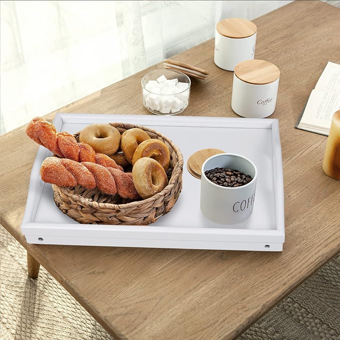 Breakfast Tray Folding Legs with Handles Kids Bed Tray Table for Sofa Eating,Drawing,Platters Bamboo Serving Lap Desk Snack Tray