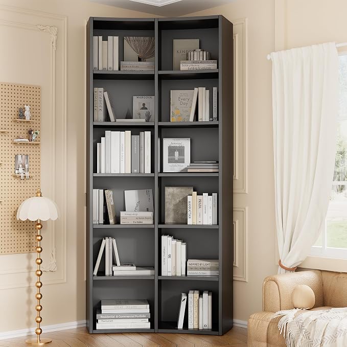 kepptory 71” Tall Narrow Corner Bookshelf, 12 Cube Storage Organizer with Backboard & Anti‑Toppling Kit – Slim Vertical Bookcase for Small Spaces, Apartment, Home Office (6 Tier)