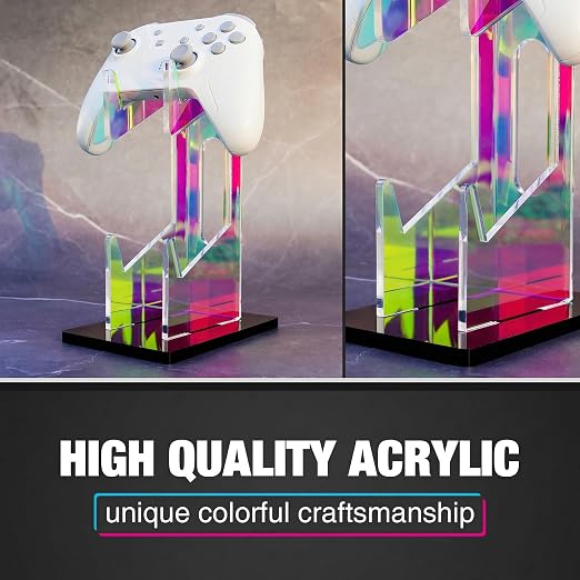 NiHome Iridescent Acrylic 2-Tier Universal Game Controller Headset Holder Stand for PS5 Xbox ONE Switch Colorful Controller Stand Gaming Accessories Anti-Slip Stable Acrylic Clear Headphone Holder