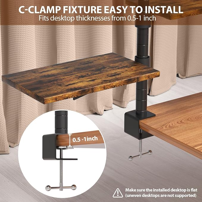 3 Tier Clamp On Desk Shelf - Over Or Under Table Clamp Shelf, 360° Rotatable Desk Storage for Home Office, Gaming and Storage Tray, Desktop Shelves for Desktop Thicknesses from 0.5-1 Inch