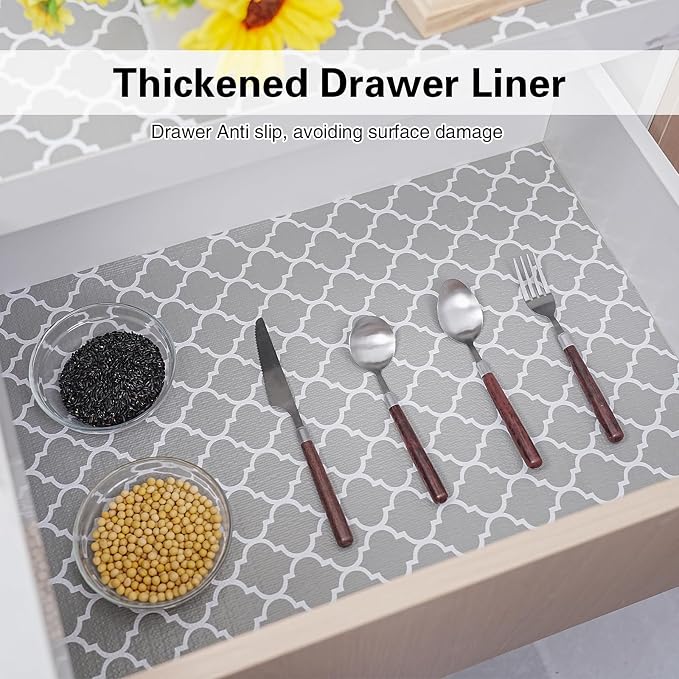 Drawer and Shelf Liner for Kitchen Cabinet,Non-Adhesive Cabinet Liner 12in x 20FT,Waterproof Shelf Paper Non-Slip Mats Cupboard Liners Contact Protect Dresser/Shelves/Table-Grey Lantern