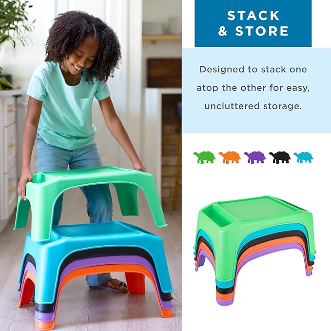 LapGear Turtle Table Kids Activity Lap Desk Tray with Storage Wells for Snacks, Play, Classroom and Sensory Toys - Multicolored Pack of 8 - Style No. 20100
