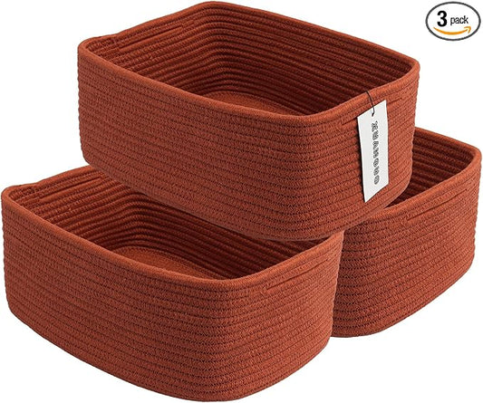 XUANGUO Small Woven Storage Baskets 12“X8”X5“ Decorative Rope Bins for Organizing Shelves, Closets, and Toys, Empty Gift Baskets, Cute Organizer Basket for Home and Office (rustic, regular)