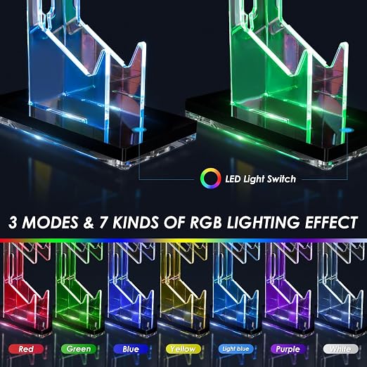OAPRIRE Controller Holder Headset Stand with Lights, 3 Tier Acrylic Gaming Controller Stand Compatible with PS4, PS5, PC, Switch, Universal Design (Black)