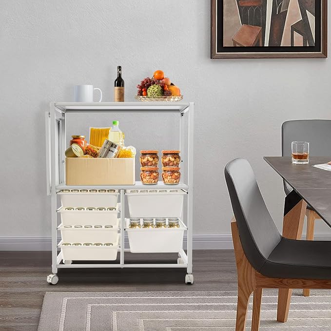 Storage Shelf Cart, Rolling Food Cart Bar Cart for Home Kitchen, Storage Organizer Shelf Cart with 6 Drawers
