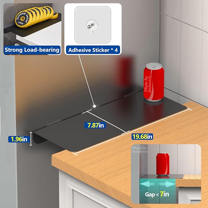 Metal Kitchen Refrigerator Gap Partition Countertop Gap Extension Board, Refrigerator Side Partition, Gap Covers Between Countertop And Walls, No Drill (Black, 19.68 * 7.87inch)