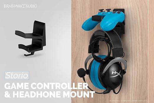 The STORIO - Gamepad Controller & Headphone Hanger Holder Stand - Designed for XBOX ONE, PS4, PS3, PS5, Dualshock, Switch, PC, Steelseries, Steam & More, Black by Brainwavz