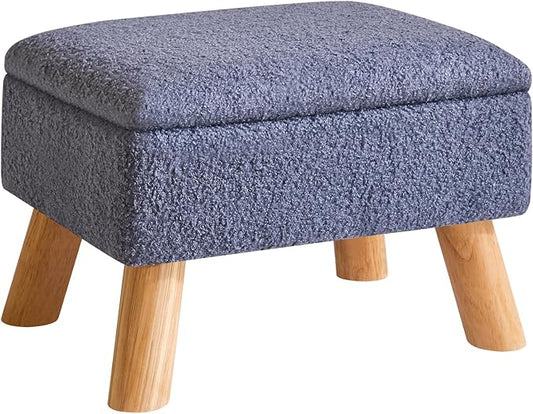 YMYNY Storage Ottoman,Small Foot Stool, 15.75"×11.81"×11.02" Blue,HBD042BU | Teddy Velvet, Sturdy Wood Legs, Foot Rest with Padded Seat, For Living Room Bedroom Couch Entryway
