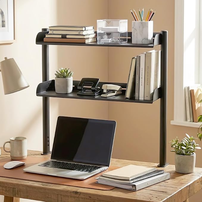 24-Inch Clamp On Desktop Shelf, 3-Tier Office Desk Organizer, Extended Compact Desk Shelf for Home Workspace, Study Room, and Gaming Accessories Storage