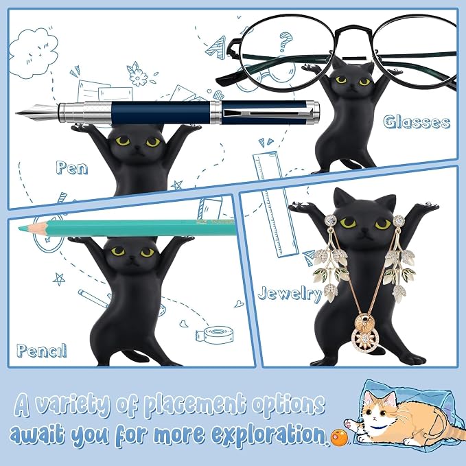 ATHAND Cute Stuff Home Decor Fun Kitty Decoration for Desk Shelf Magnetic Dance Cat Airpod Holder Headphone Earbuds Holder for Apple AirPods 1& 2 3 Pro, Unique Birthday Bday Gifts Ideas (Black)