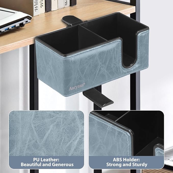Desk Cup Holder Clip on Pen Holder Headphone Hanger Headset Stand Rotatable Clamp Hook Under Desk (Sky Blue)