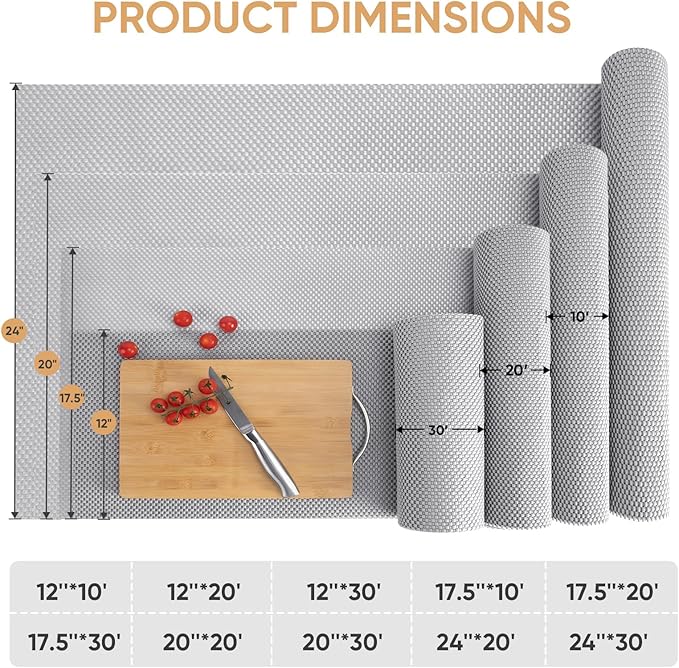 BALEINE Cabinet Liner, 12 in x 30 Ft Drawer and Shelf Liner for Kitchen Cabinets Non-Adhesive, Non-Slip Protect Desks, Cupboard, Drawers, Shelves, Tableware (Gray)