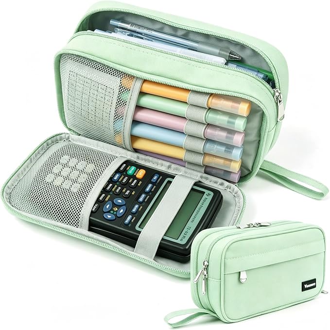 Pencil Case Big Capacity Pen Pouch Large Storage Holder Marker Pen Bag Durable 3 Compartment School Office Desk Organizer Portable Cute Zipper Stationery for Kids Teen Student Boys Girls Adults