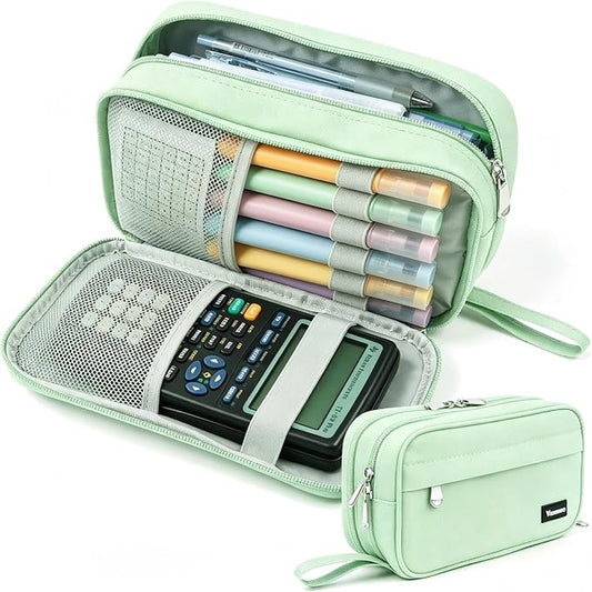 Pencil Case Big Capacity Pen Pouch Large Storage Holder Marker Pen Bag Durable 3 Compartment School Office Desk Organizer Portable Cute Zipper Stationery for Kids Teen Student Boys Girls Adults