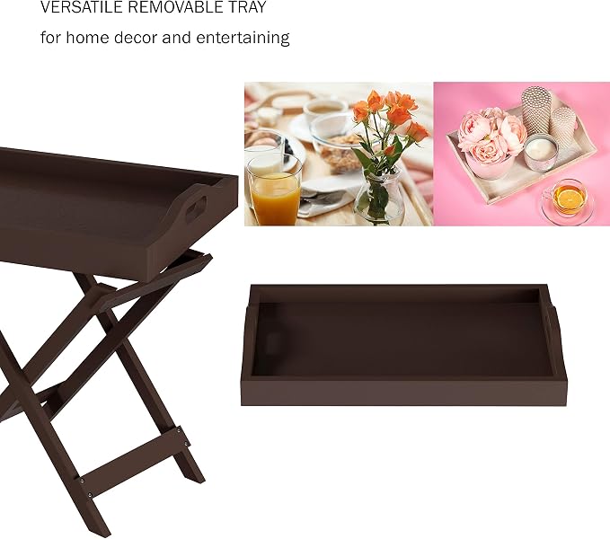 Lavish Home End Folding Modern Minimalist Wooden Contemporary Side Table, Multifunctional, Portable, Stylish Serving, Snack or Lap Tray, Suitable for Indoor and Outdoor Use - BROWN