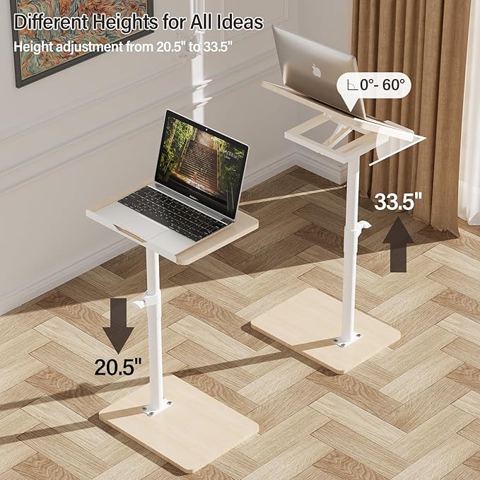YUHFERA Sofa Armrest Tray Table for Couch - 360° Swivel Height Adjustable End for Small Spaces, Snack Side Table for Bed or Chair with Phone & Tablet Slot (Oak,Angle Adjustable)