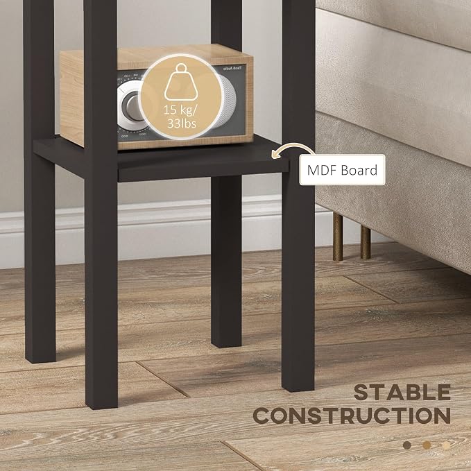 HOMCOM Narrow End Table with Drawer and Bottom Shelf, Slim Side Table for Small Spaces, Skinny Modern Accent Desk for Living Room, Set of 1, Coffee