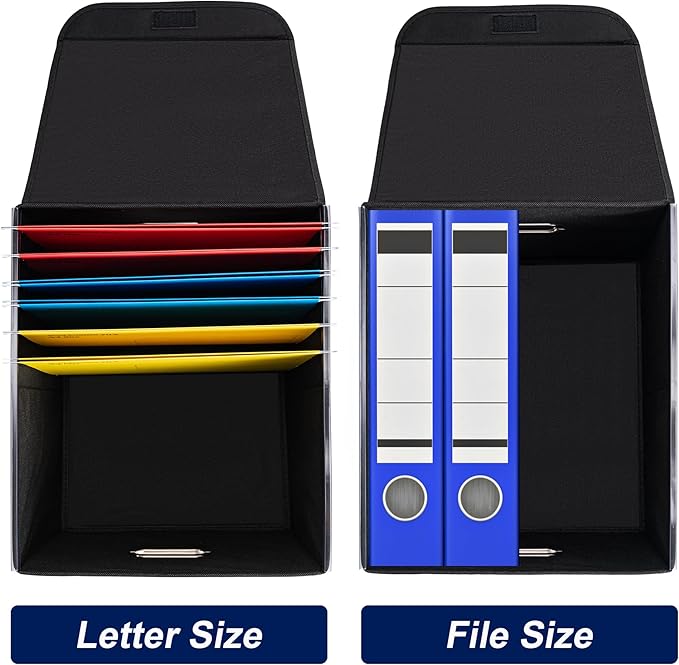 File Organizer Box with Lid, Large Hanging File Folder Organizer with Plastic Slide, Collapsible Portable Filing Storage Boxes for Office/Decor/Home (Navy Blue, 14.9 x 12.59 x 10.8 inch, 2-Pack)