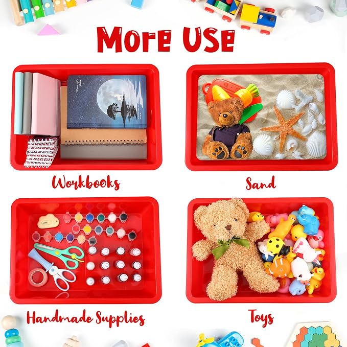 Hoteam 10 Pcs Flat Storage Organizer Tray Bin Paper Tray for Classroom Plastic Stackable File Organizer for School Office Teacher Book Organization(Red,13.78 x 9.84 x 3.15 Inch)