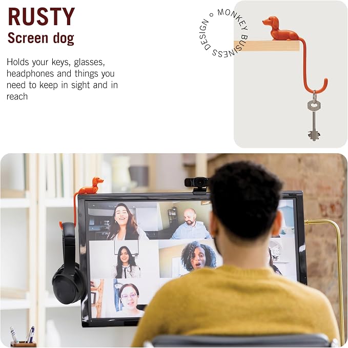 Monkey Business Rusty The Dog Tail Hook for Computer Screen, Desk Headphone Hanger Organizer Decorative Hooks, Adhesive Hook for Hanging Keys Cables Hats and Computer Accessories