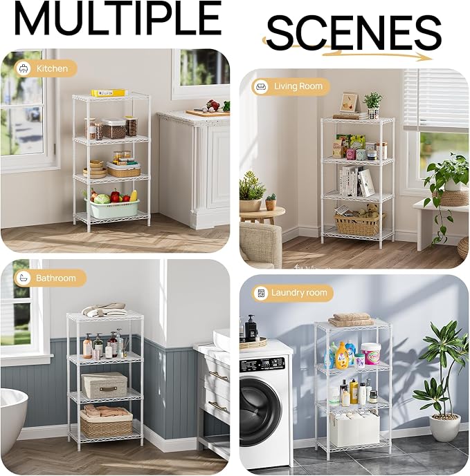 SINGAYE Shelf Wire Shelving Adjustable Storage Shelves Rack Standing Units for Kitchen Closet Laundry Bathroom Organizers Metal Pantry Narrow Mesh Gaps 14" D x 24" W x 48" H White