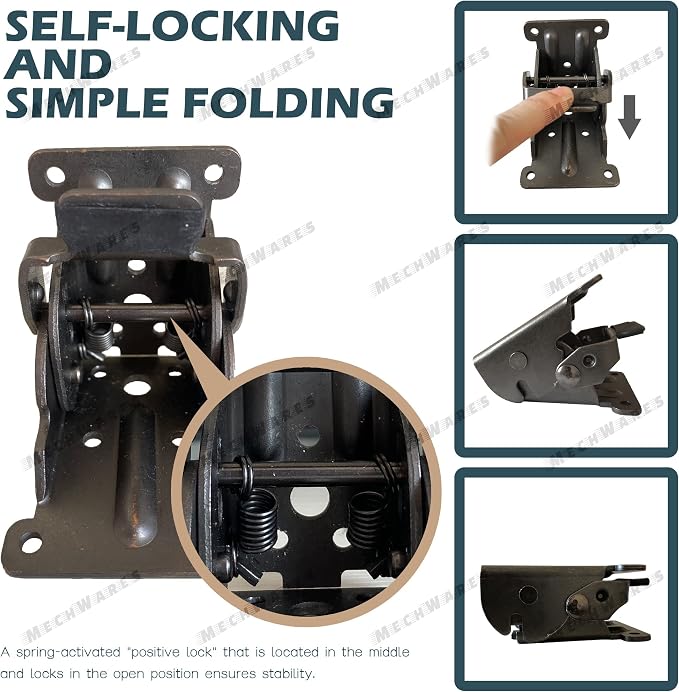 Foldable Support Bracket-Self-Locking Hinge- Leg Fittings and Corner Brace- for Folding Legs |Folding Workbench| Fold Down Desk Extension in Kitchen | Laundry Room Garage | RV (2 Hinges)