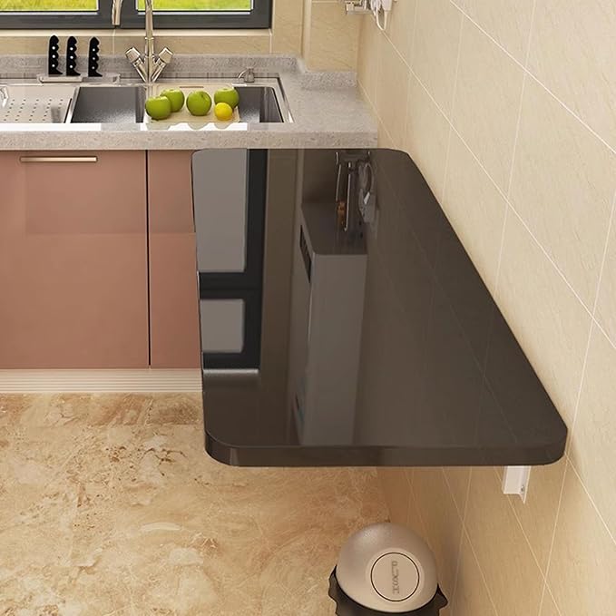 Wall Mounted Folding Table,floating desk for wall,folding wall desks for small spaces,hanging desk for Home Office Computer Workstation,Study Work Bench, Kitchen Dining (black, 39.3"×19.6"(100×50cm))
