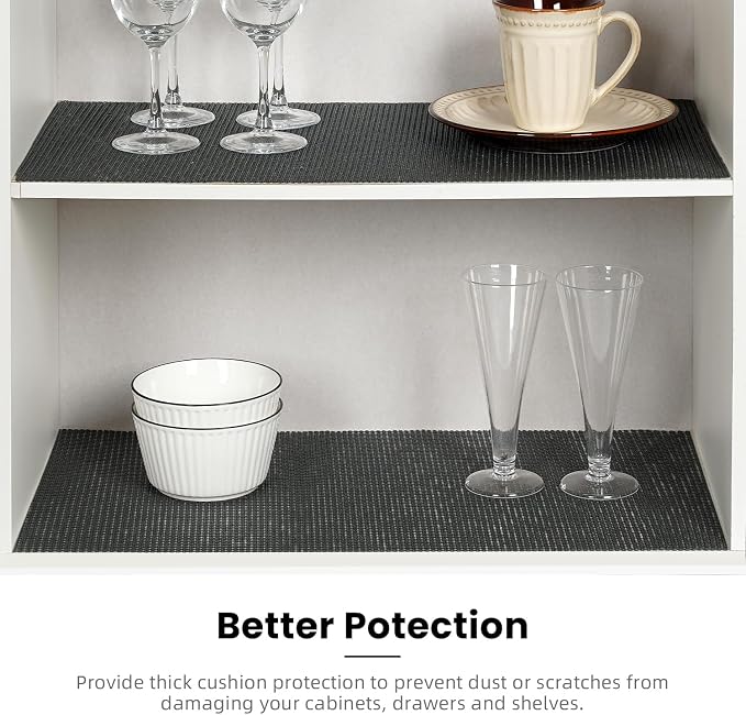 BAGAIL Non-Adhesive Shelf Liner, Thick Strong Grip Drawer Liners for Kitchen Cabinets, Heavy-Duty Easy Cut Cabinet Liners for Shelves, Pantry, Bathroom Cupboards - 12" x 10FT, Charcoal