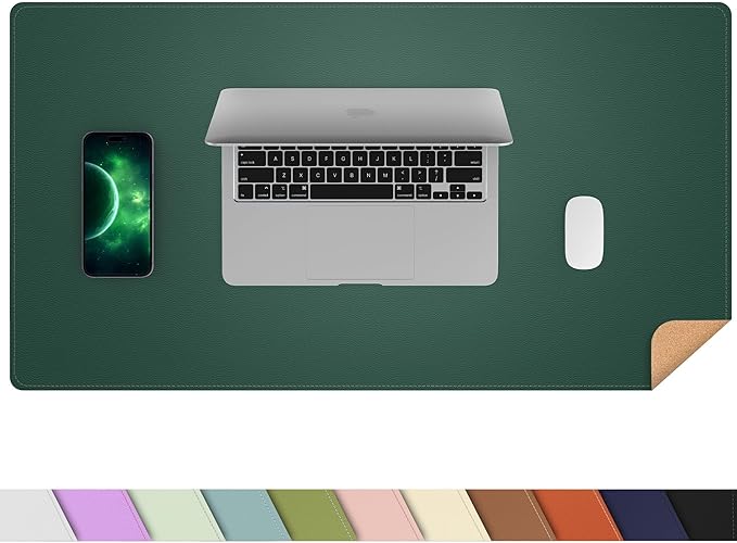 AFIING Cork Desk Mat, Dark Green, 31.5" x 17",Desk pad Protector | Dual-Sided Cork & PU Leather, Waterproof, Non-Slip, For Office & Gaming
